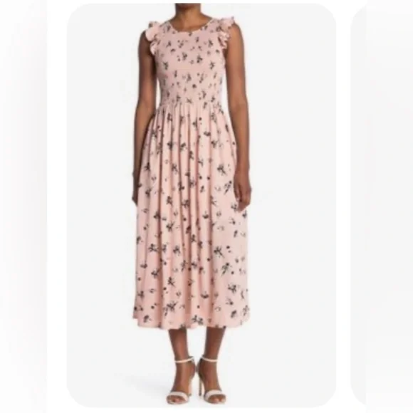 NWT Melloday Pink Floral Smocked Maxi Midi Dress - Picture 2 of 14